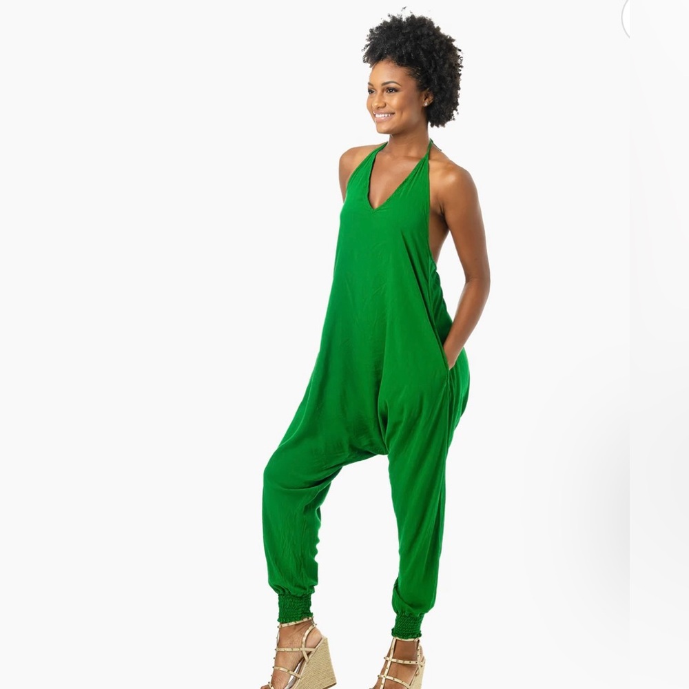 Budda Pants Solid Harem Jumpsuit Kelly Green